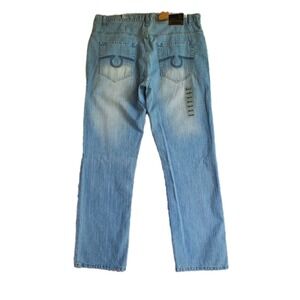 NWT‎ Attitude Jeans Men 38x34 Blue Faded Loose Baggy Hip Hop Denim Embroidered
